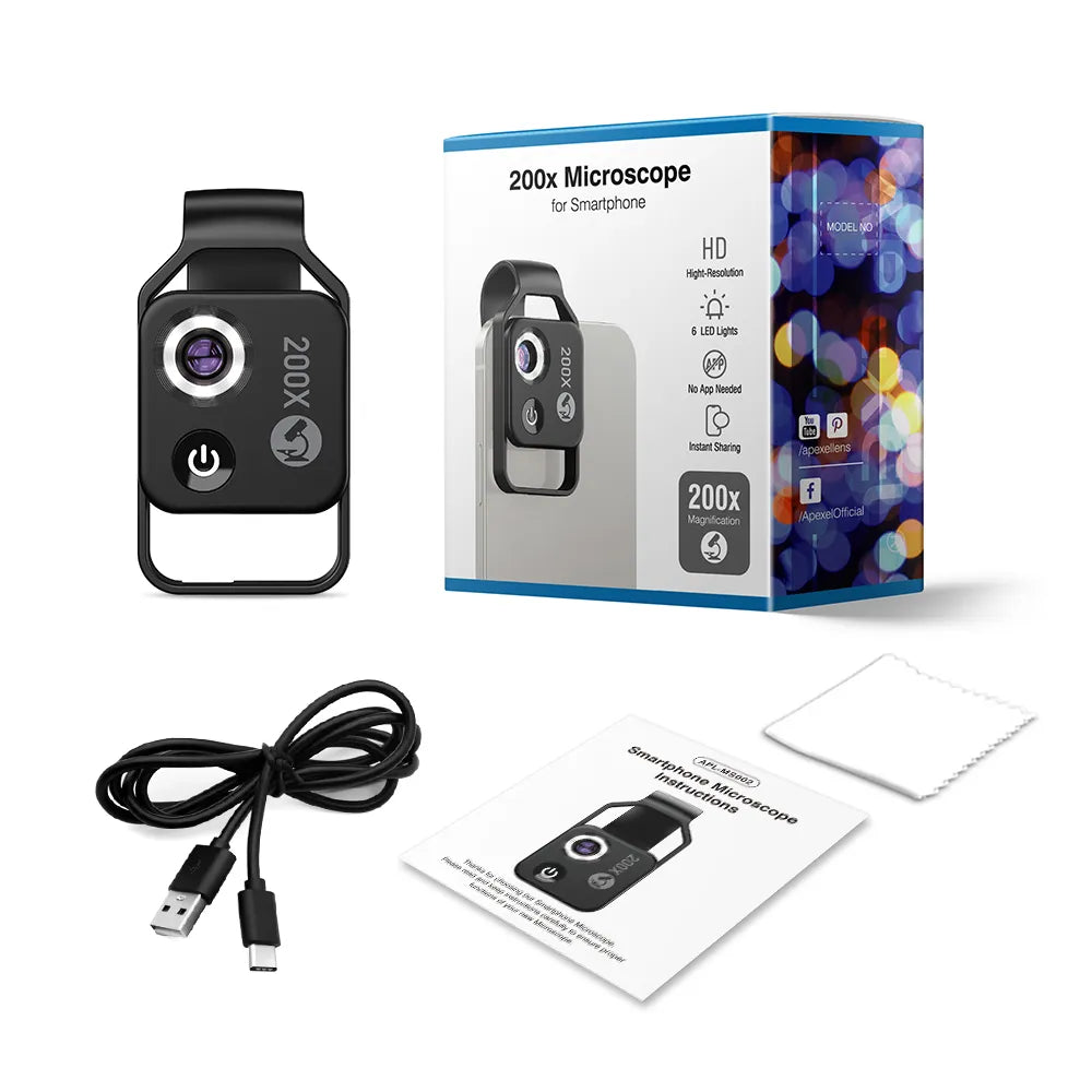 200X Magnification Microscope lens withCPL Mobile LED Light