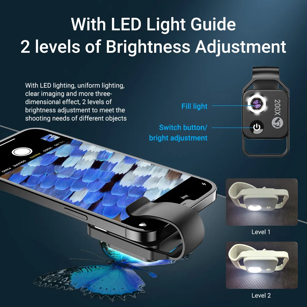 200X Magnification Microscope lens withCPL Mobile LED Light