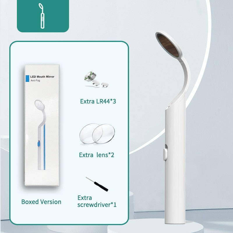 Dental Mouth Mirror With LED Light Instrument, Reusable with Anti-fog Care.