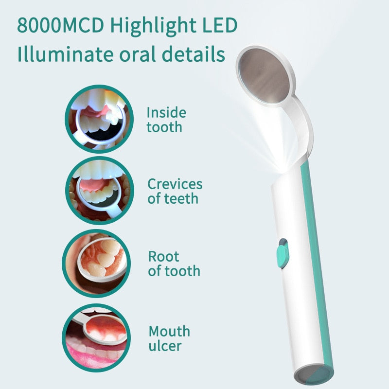 Dental Mouth Mirror With LED Light Instrument, Reusable with Anti-fog Care.