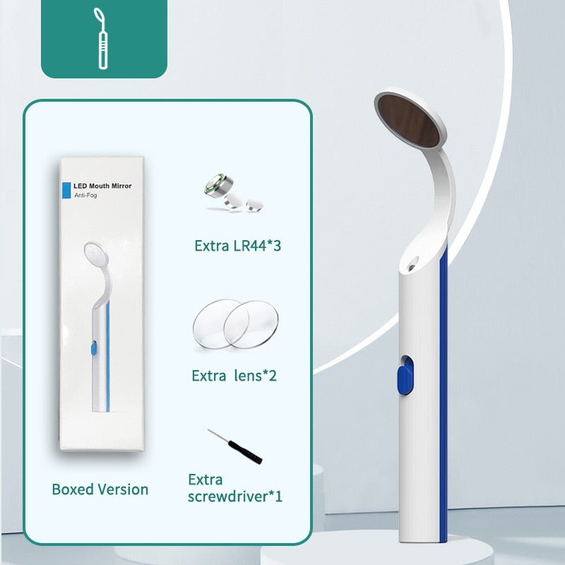 Dental Mouth Mirror With LED Light Instrument, Reusable with Anti-fog Care.