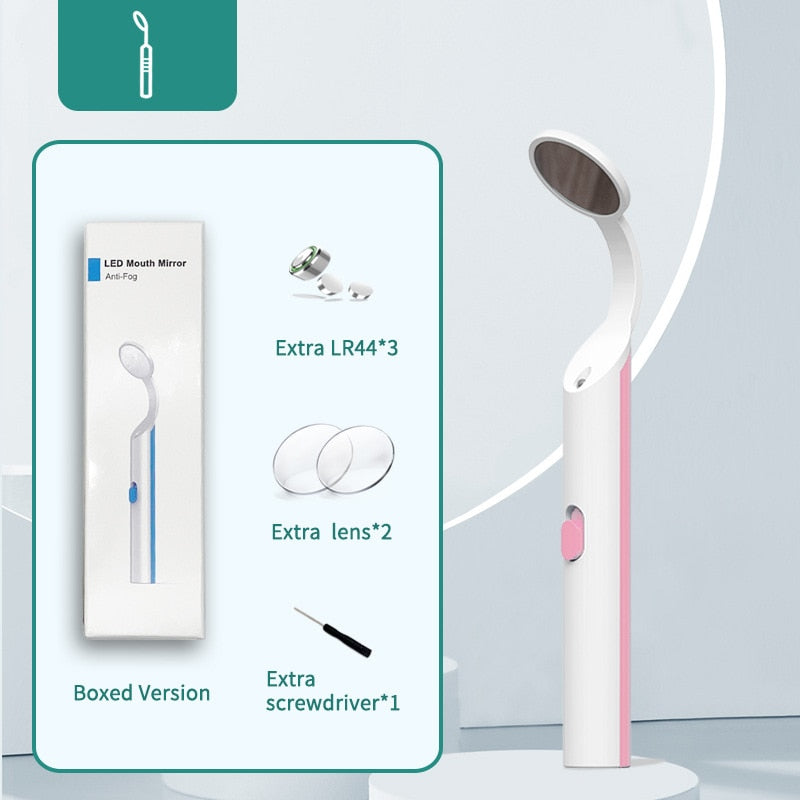 Dental Mouth Mirror With LED Light Instrument, Reusable with Anti-fog Care.