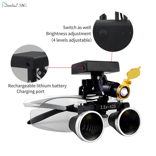 Dental Loupes With LED HeadLight 2.5/3.5x Magnification